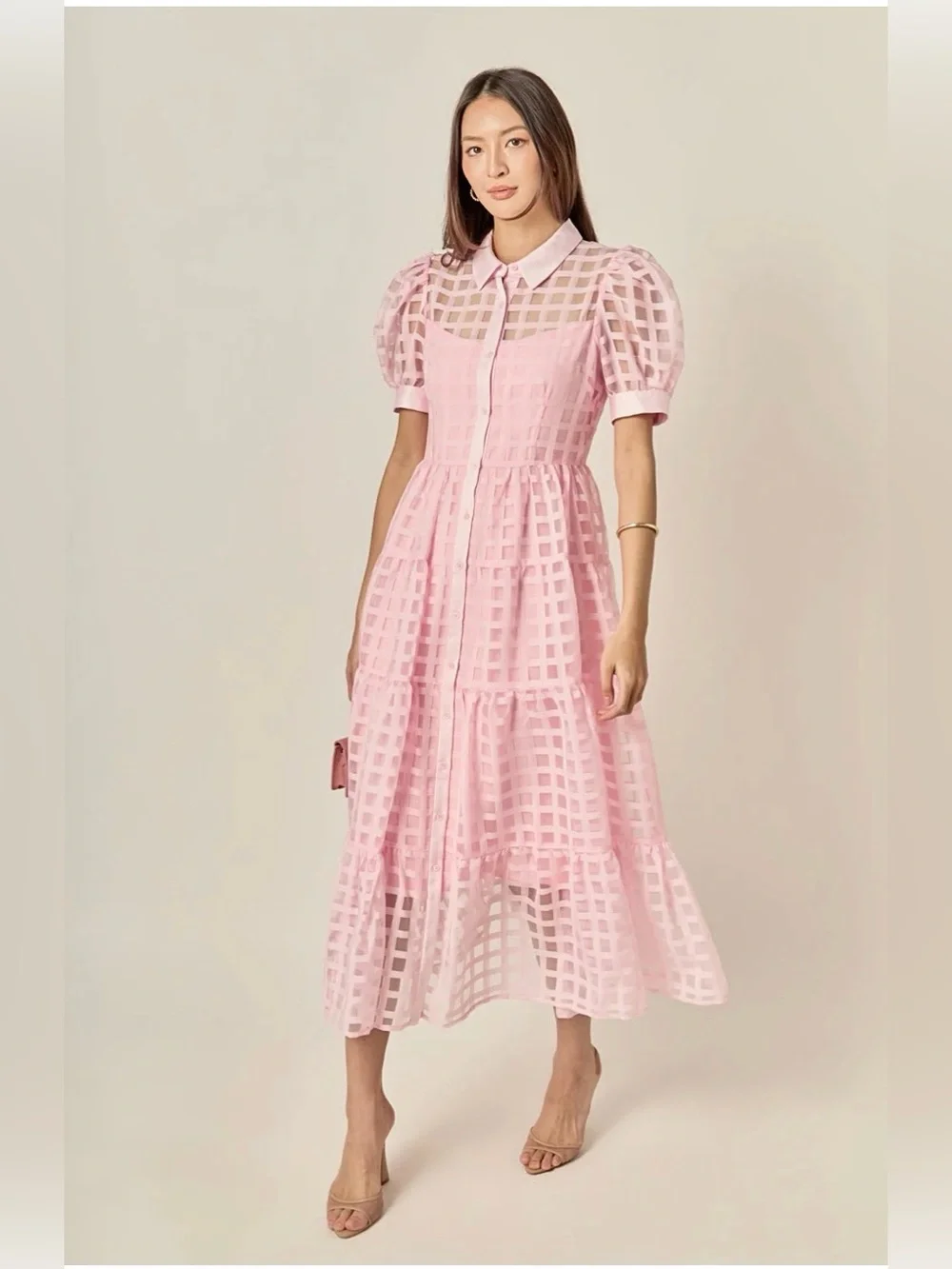 English Factory Gridded Organza Tiered Maxi Dress - Picture 5 of 6